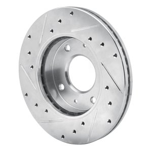 Dodge Colt Brake Rotor (1) - Front Right - R1 Concepts - Drilled & Slotted - Silver - `88-`07